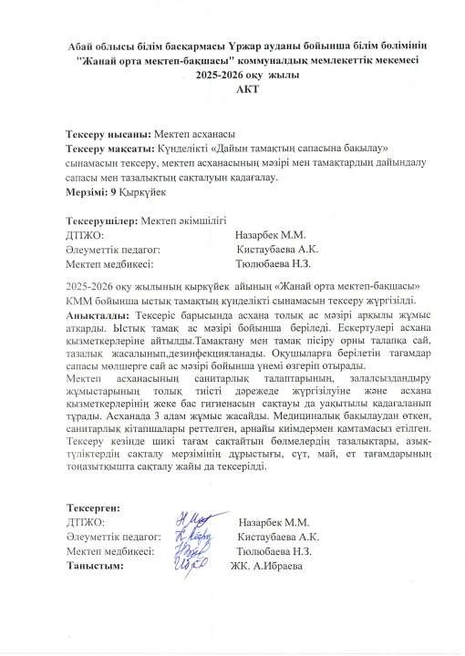 Ыстық тамақтың АКТ-сі