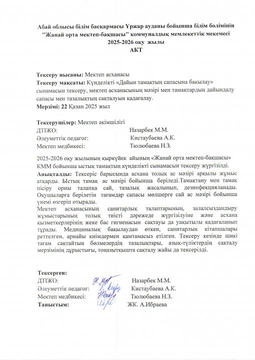 Ыстық тамақтың АКТ-сі