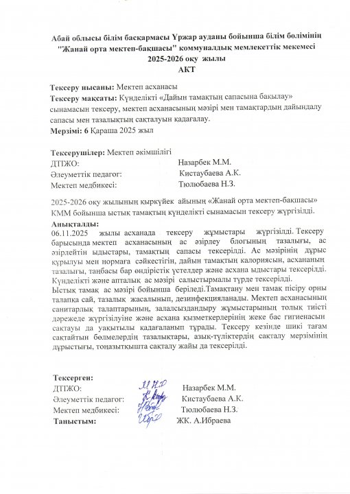 Ыстық тамақтың АКТ-сі