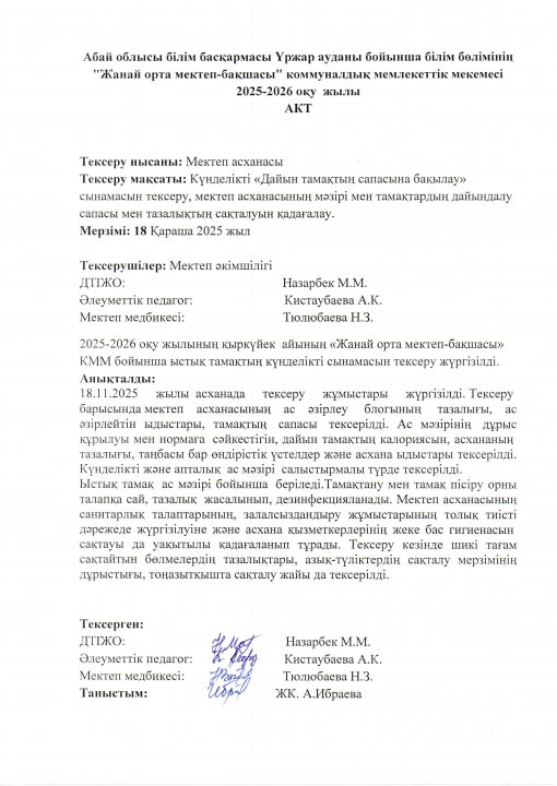 Ыстық тамақтың АКТ-сі