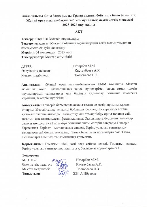 Ыстық тамақтың АКТ-сі