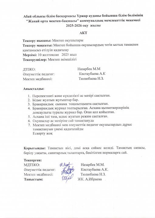 Ыстық тамақтың АКТ-сі