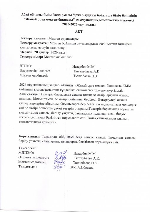 Ыстық тамақтың АКТ-сі